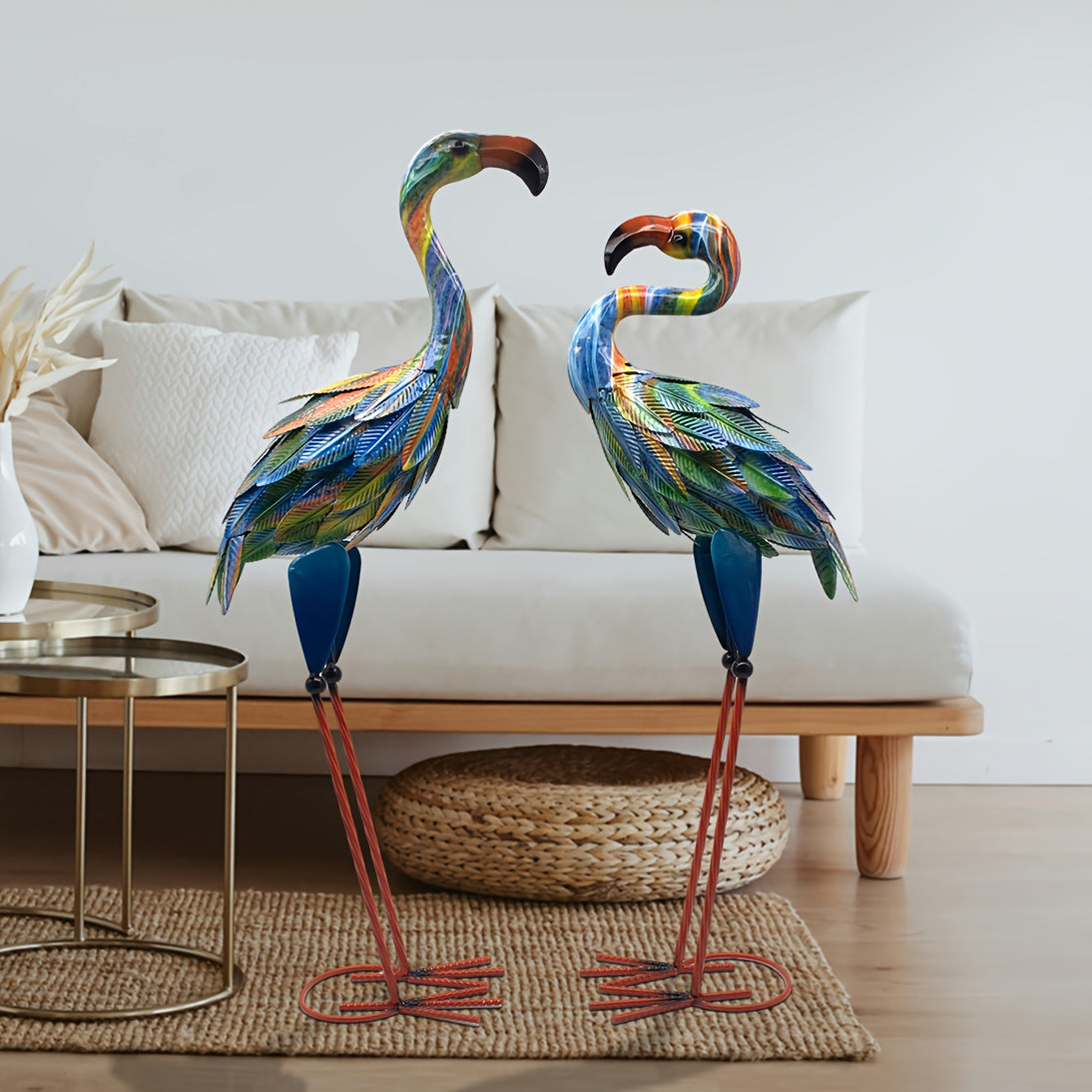 Metal Flamingo Garden Statues Outdoor Decor Set Of 2