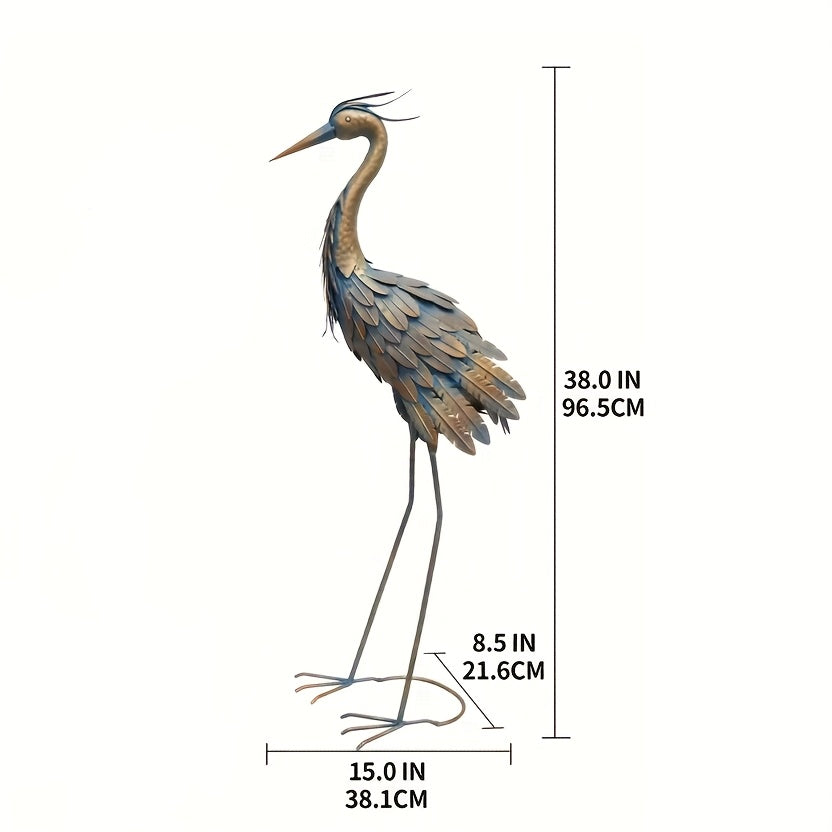 Metal Heron Outdoor Sculpture For Garden Yard Decor