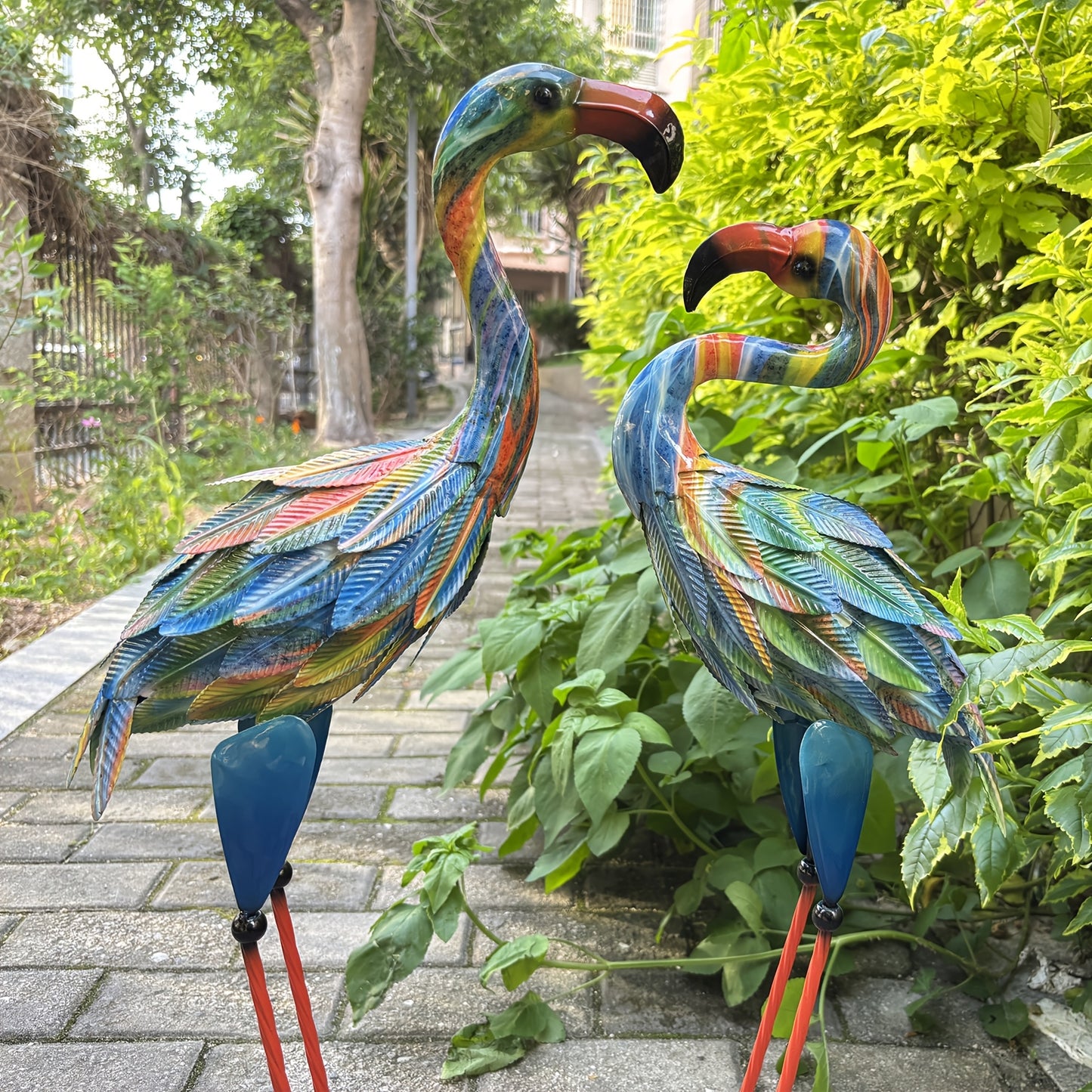 Metal Flamingo Garden Statues Outdoor Decor Set Of 2