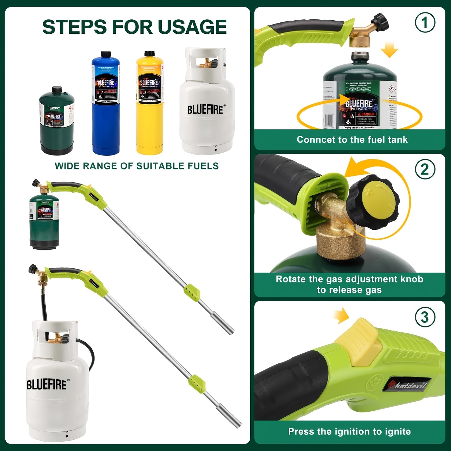 50K BTU Propane Torch Weed Burner with 10ft Hose & Self-Ignition - Portable Flamethrower for Weeds, Snow Melting, Roof & Road Repair - Durable Metal Construction, Weed Control, Snow Removal, Ergonomic Design, Reliable Perform