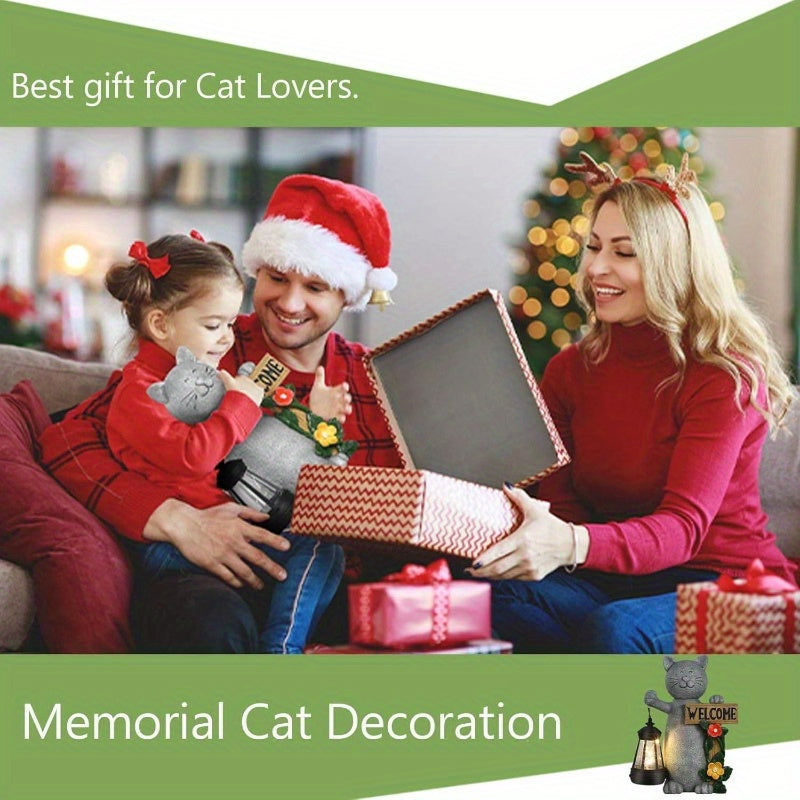 Welcome Cat Garden Statue With Three Dimensional Flowers