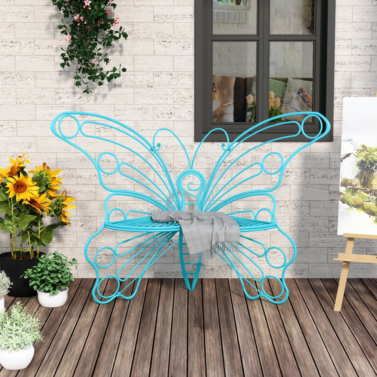HLR Butterfly Inspired Garden Bench With Backrest For Patio