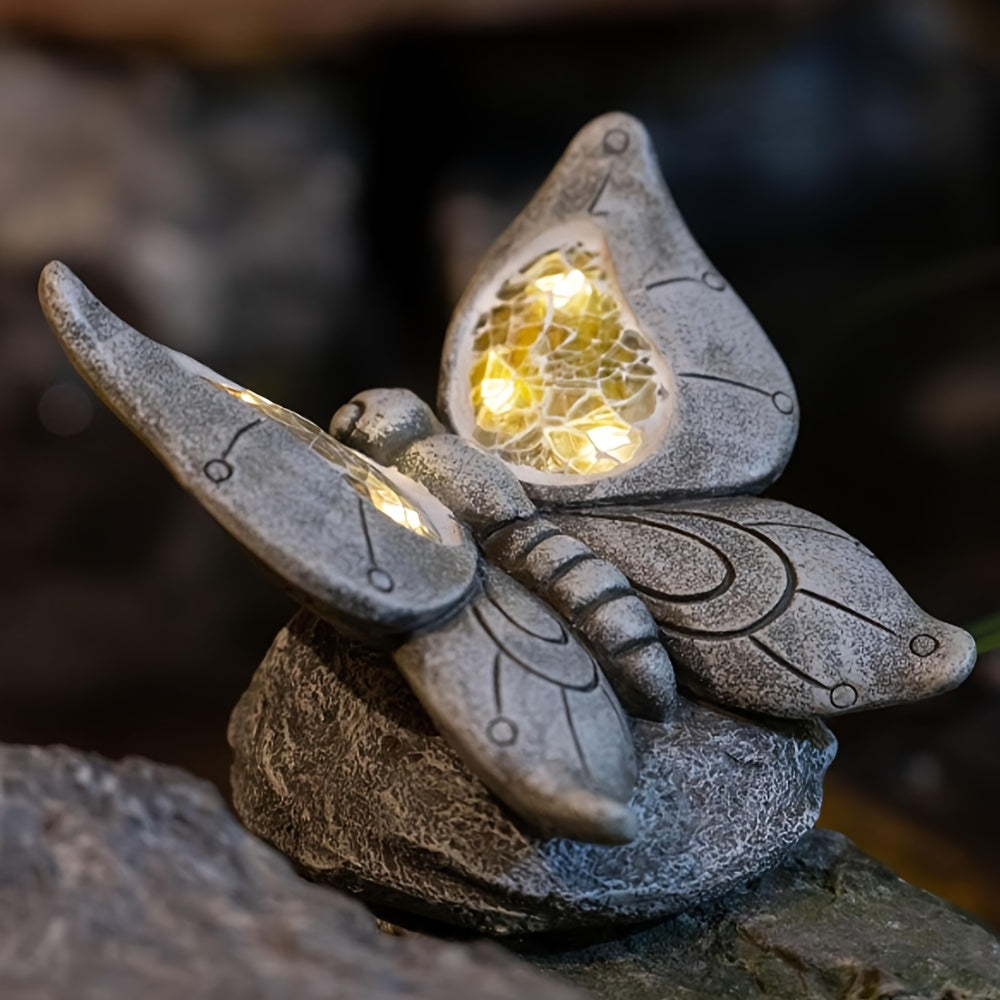 Solar Resin Butterfly Figurine For Outdoor Garden Decor