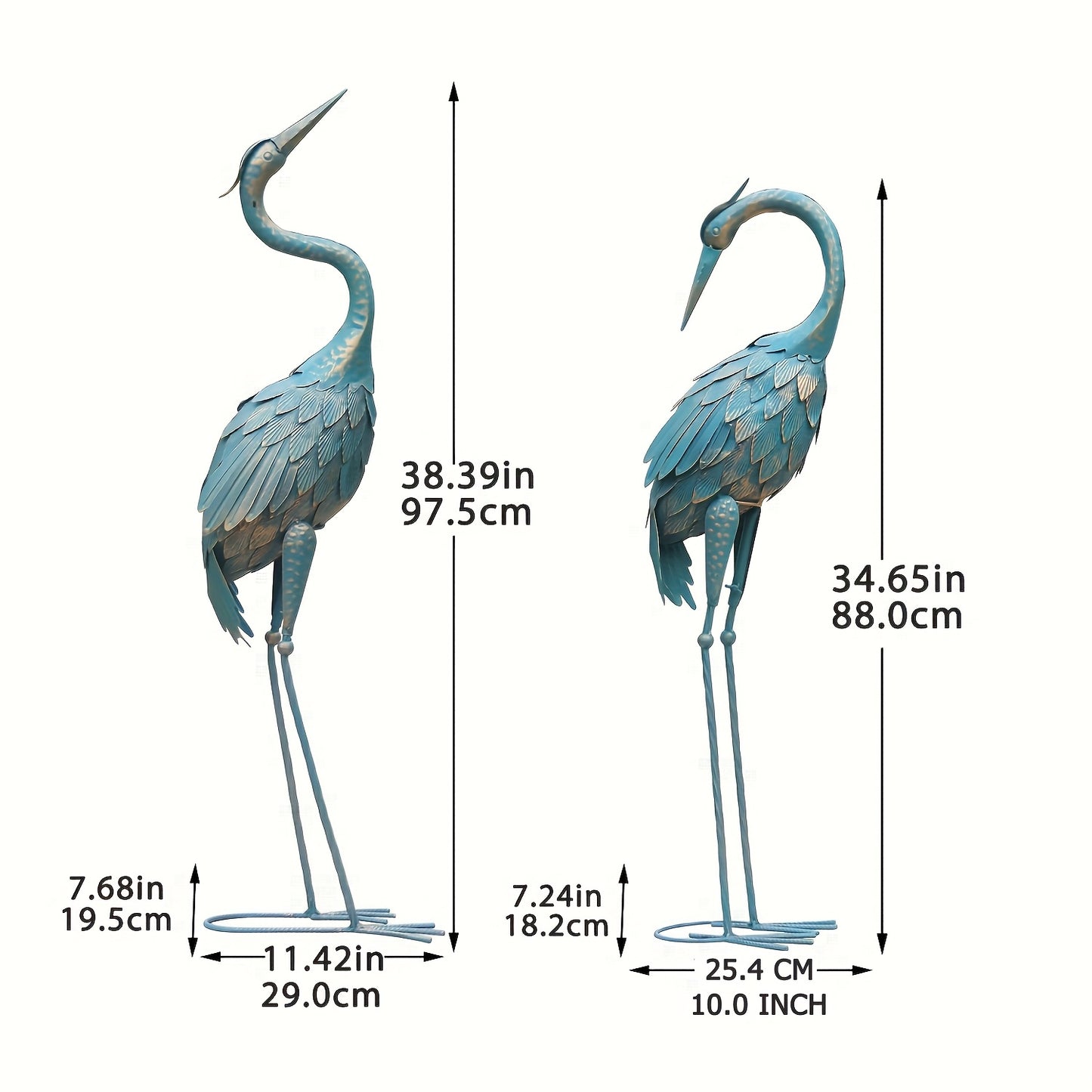 Rustic Metal Garden Crane Statues Outdoor Yard Decor