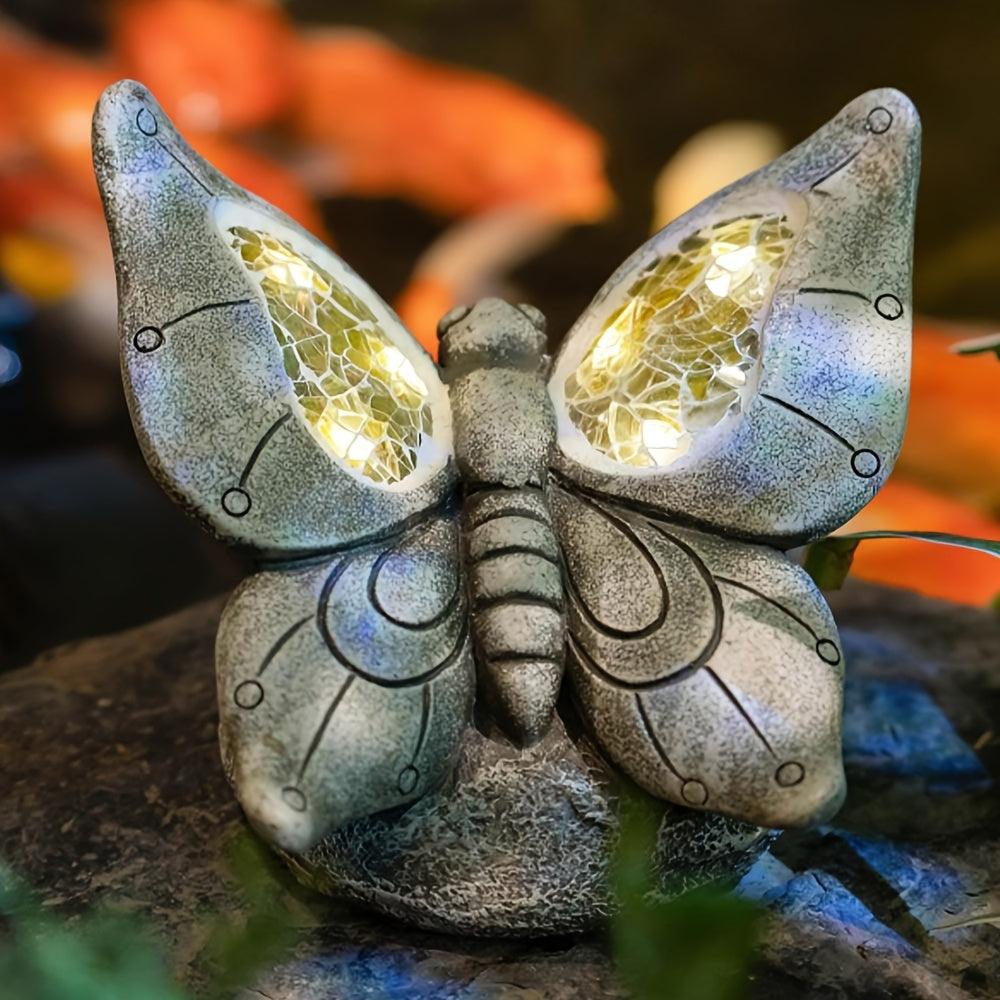 Solar Resin Butterfly Figurine For Outdoor Garden Decor