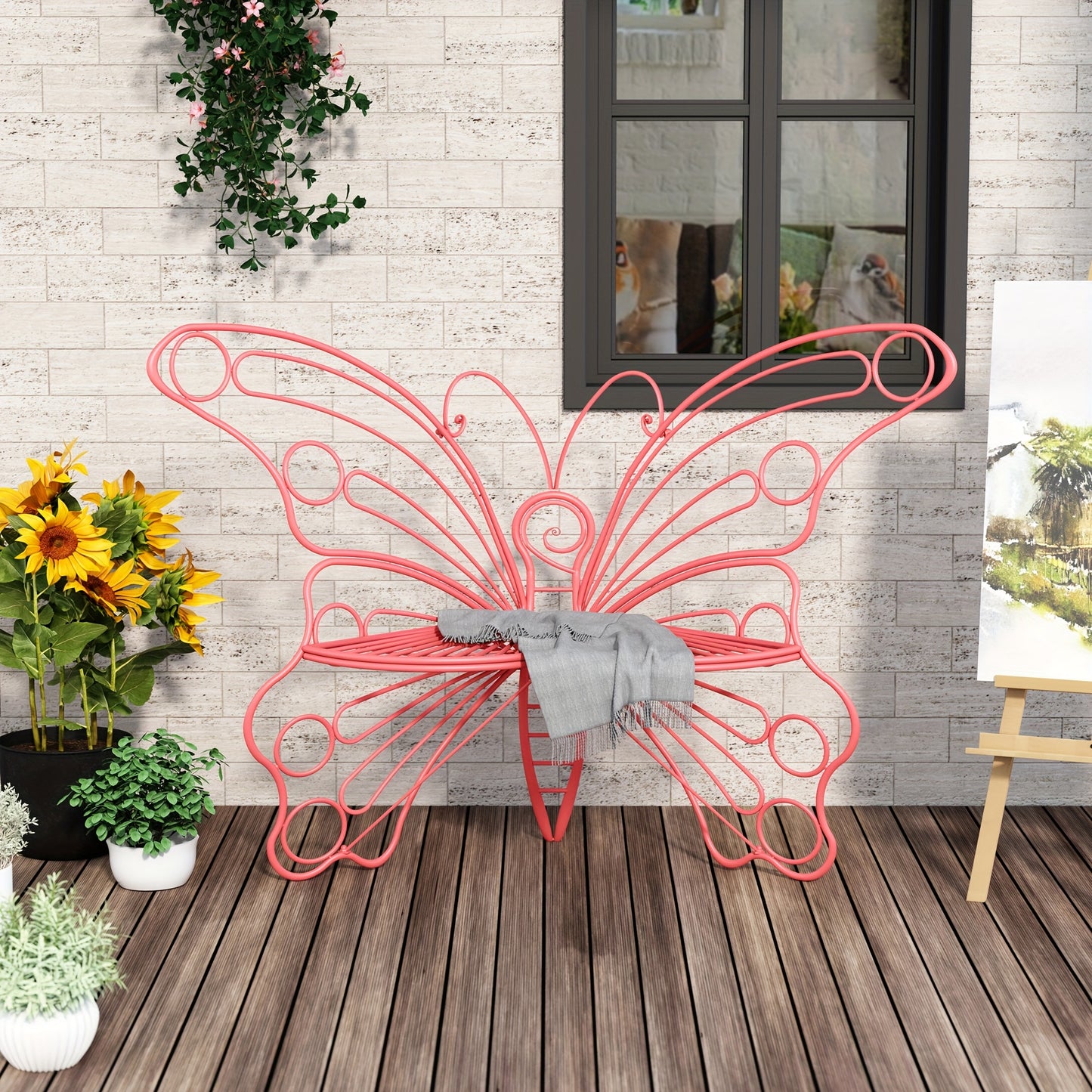 HLR Butterfly Inspired Garden Bench With Backrest For Patio