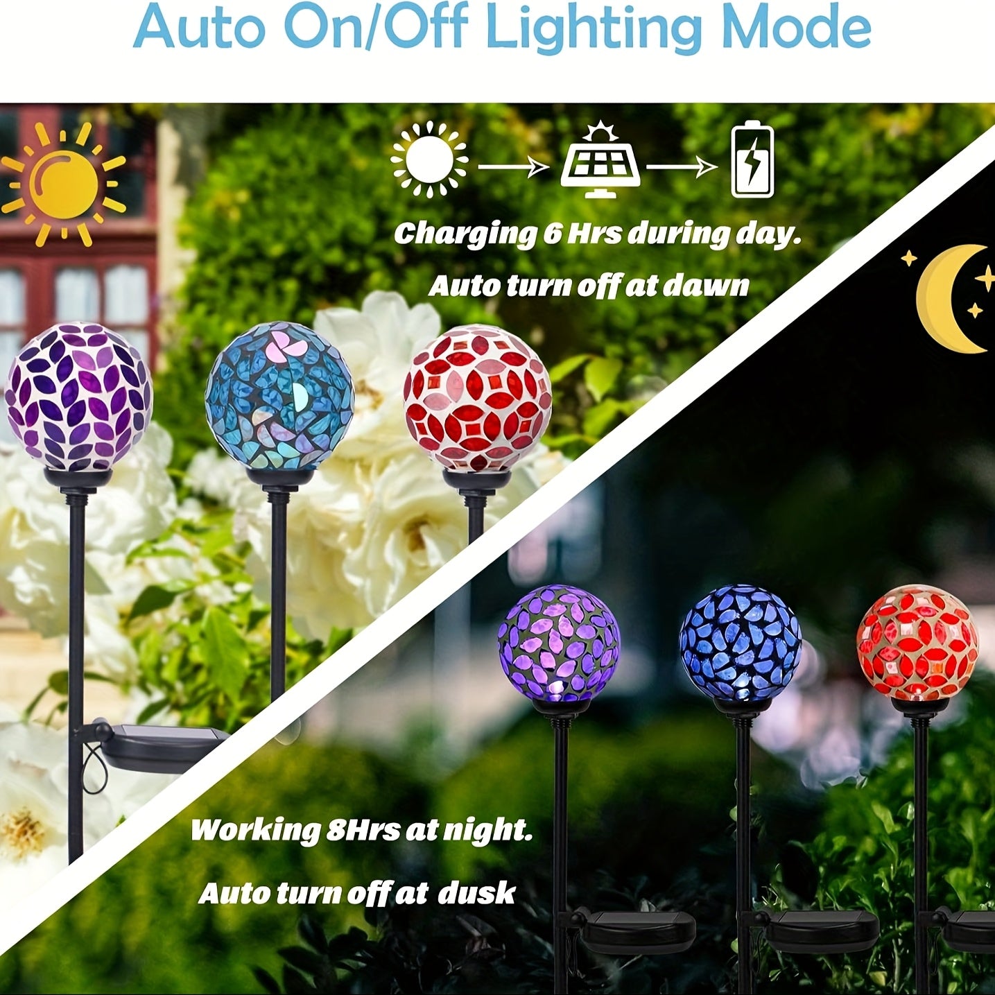 Three Pack Solar Mosaic Garden Stakes Outdoor Lights IPX4