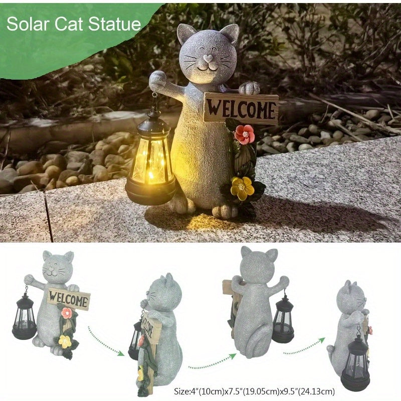 Welcome Cat Garden Statue With Three Dimensional Flowers