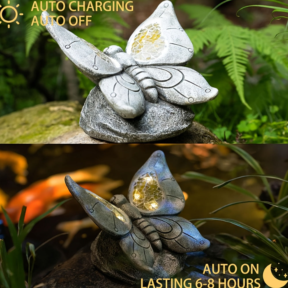 Solar Resin Butterfly Figurine For Outdoor Garden Decor