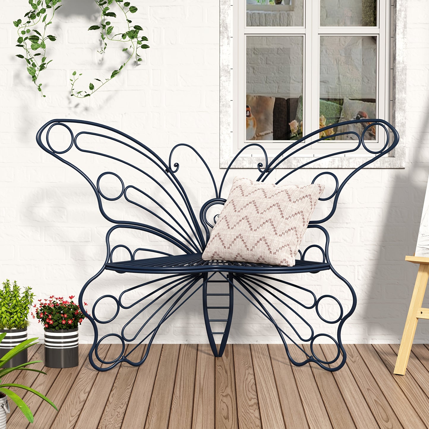 HLR Butterfly Inspired Garden Bench With Backrest For Patio