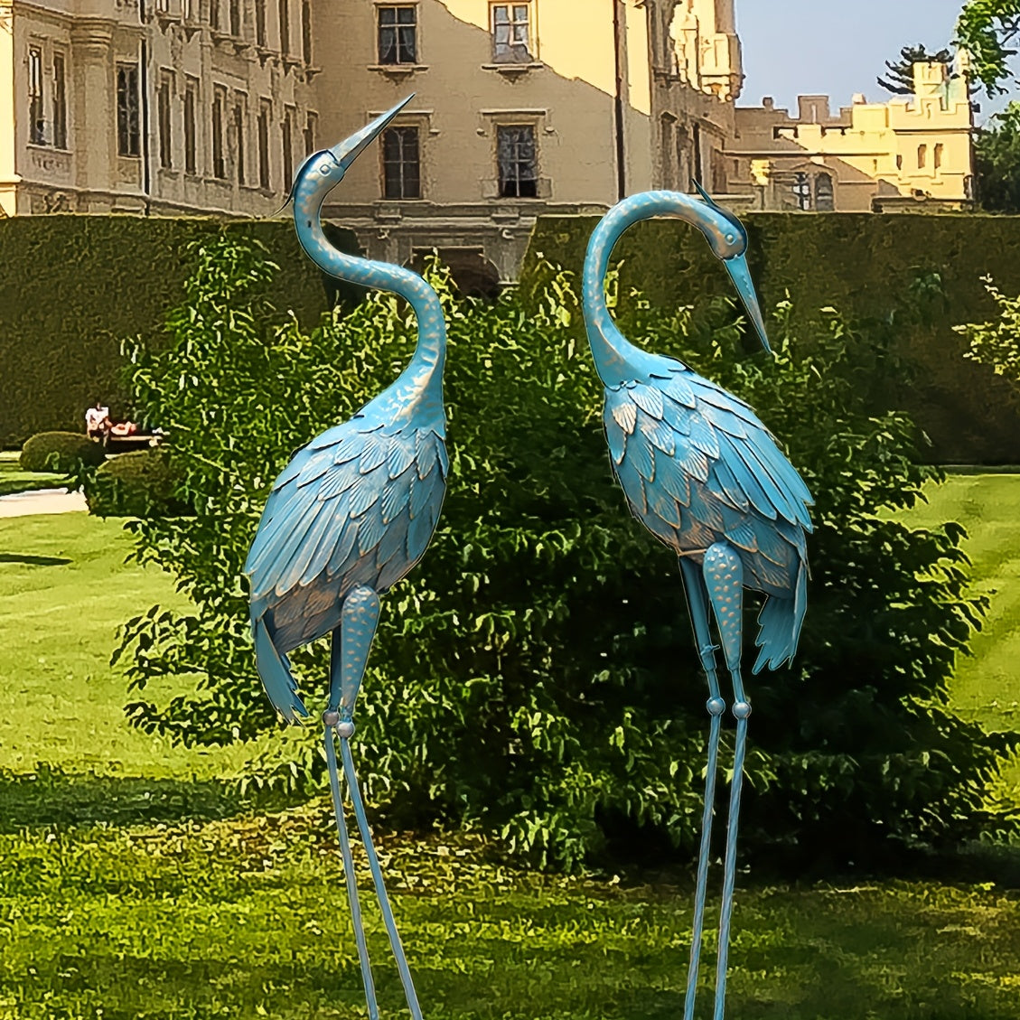 Rustic Metal Garden Crane Statues Outdoor Yard Decor