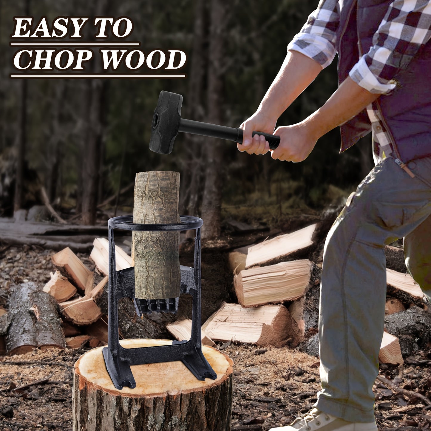 Cast Iron Firewood Splitter With Sledgehammer Manual Tool