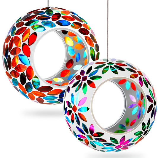 Outus Round Mosaic Glass Bird Feeders For Outdoor Gardens