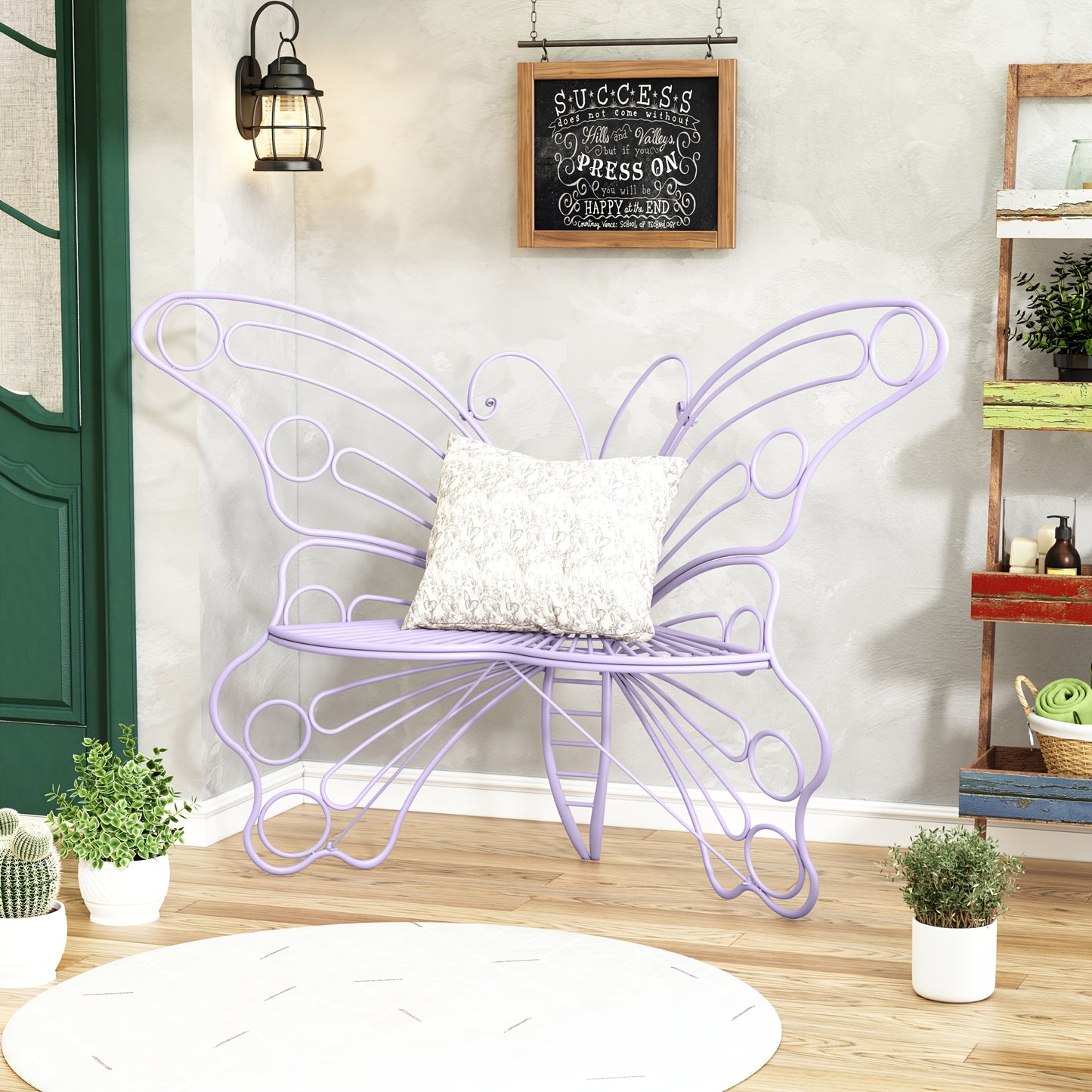 HLR Butterfly Inspired Garden Bench With Backrest For Patio