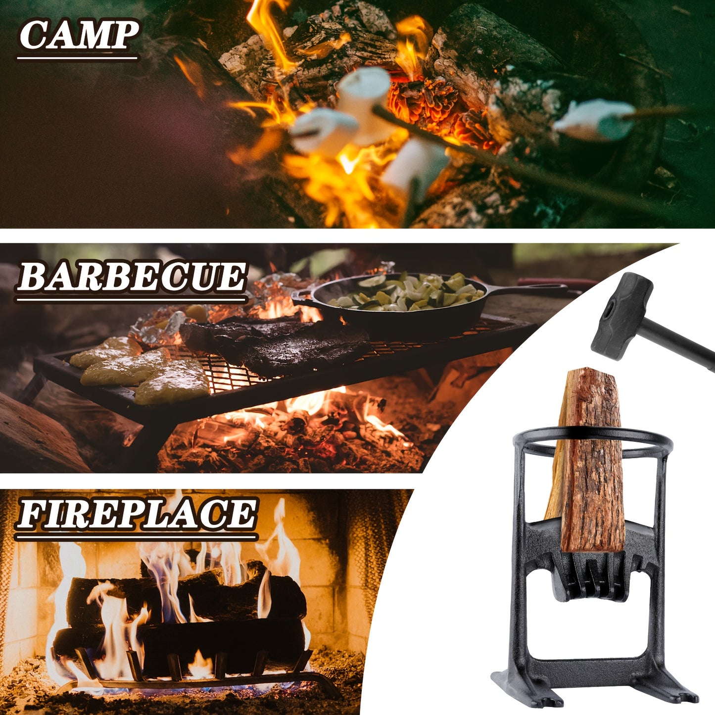 Cast Iron Firewood Splitter With Sledgehammer Manual Tool