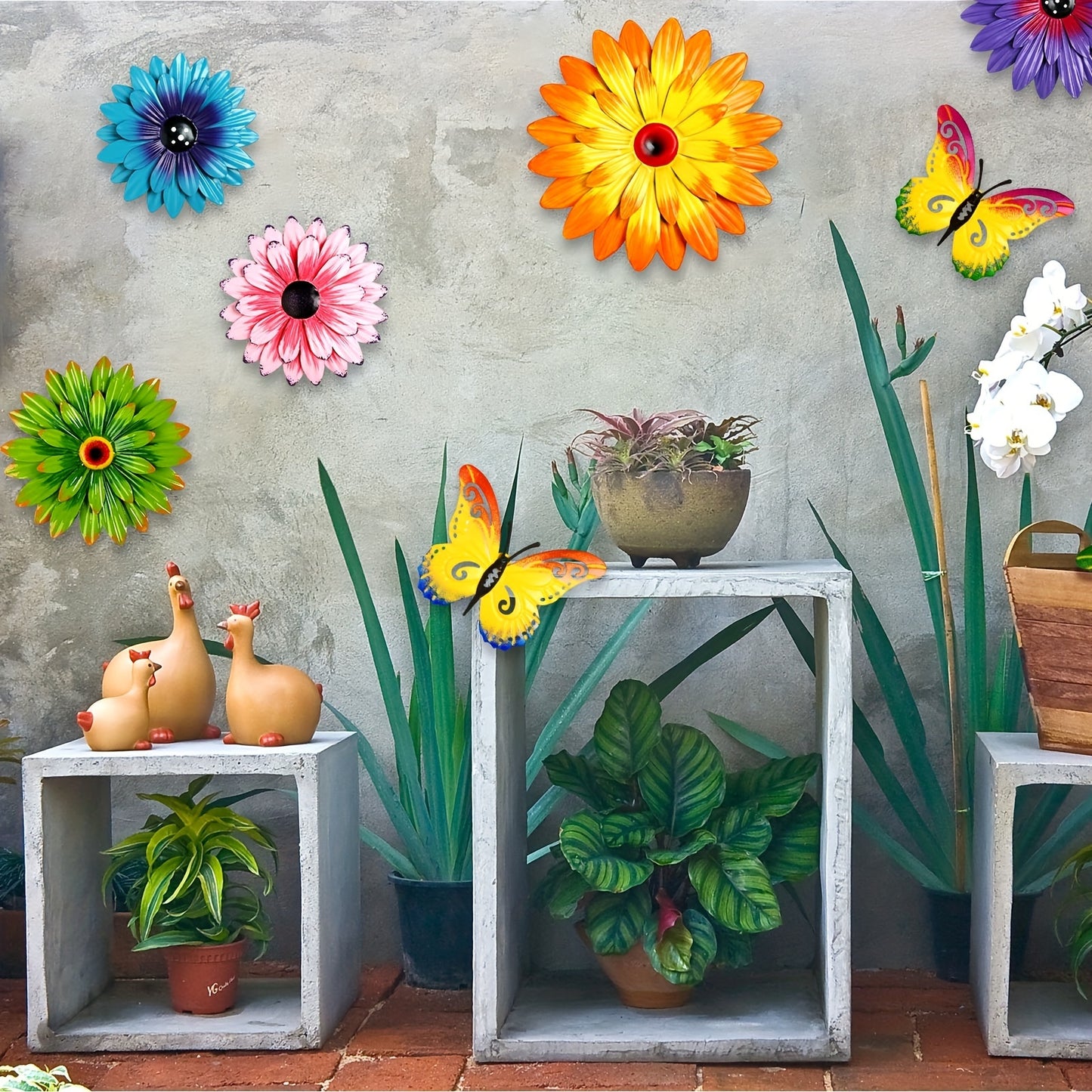 Outus Metal Flower Butterfly Wall Art Decor Set Outdoors