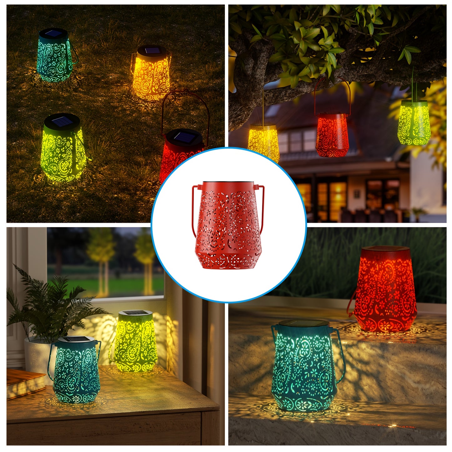 Solar Lanterns Outdoor 4 Pack LED Hanging Lights for Garden