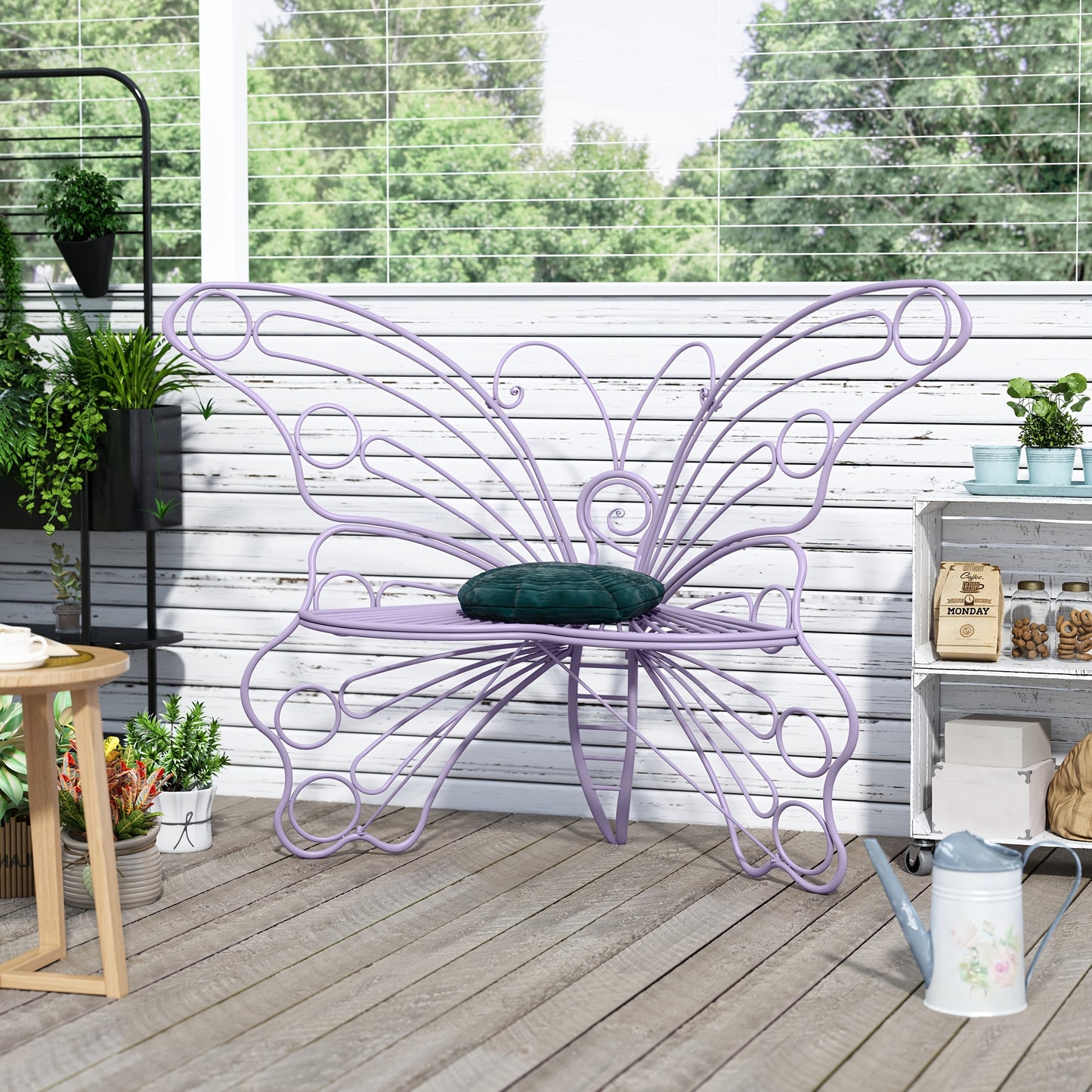 HLR Butterfly Inspired Garden Bench With Backrest For Patio