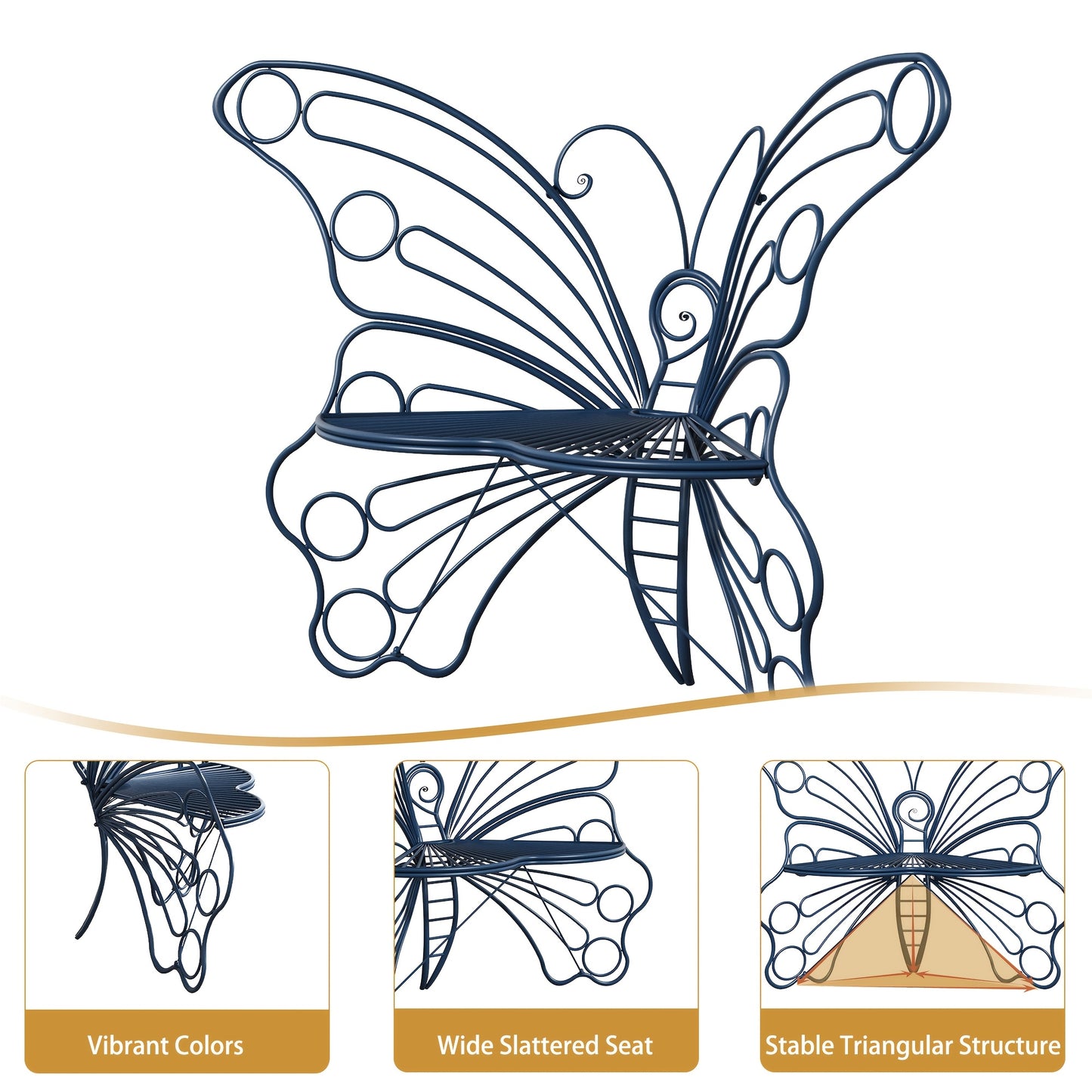HLR Butterfly Inspired Garden Bench With Backrest For Patio
