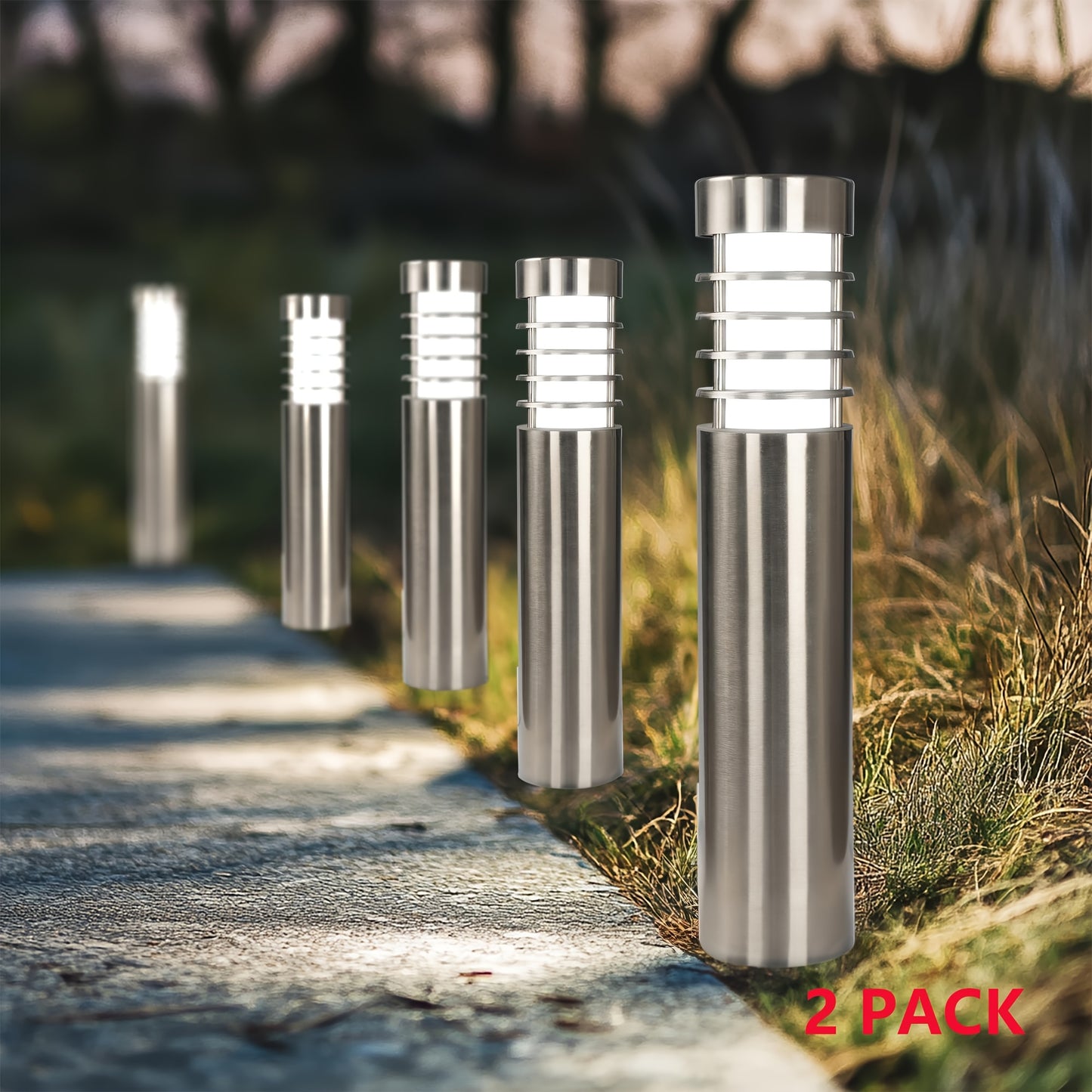 LED Solar Powered Stainless Steel Path Bollard Lights