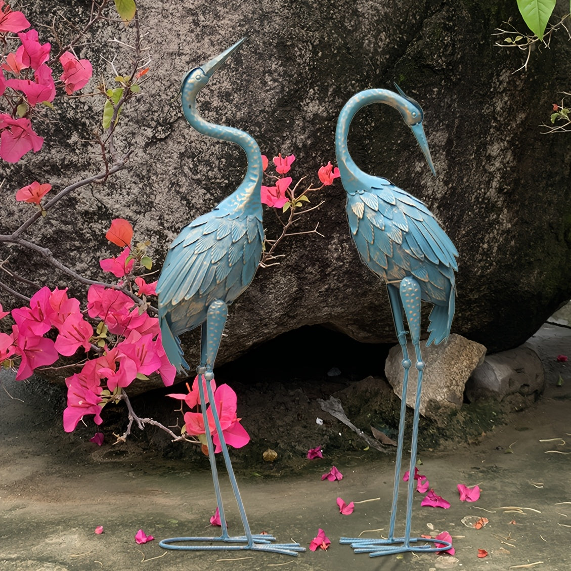 Rustic Metal Garden Crane Statues Outdoor Yard Decor