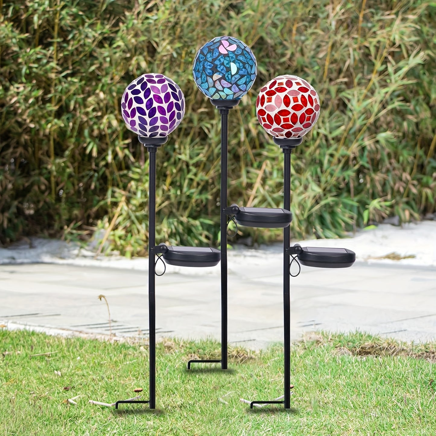 Three Pack Solar Mosaic Garden Stakes Outdoor Lights IPX4