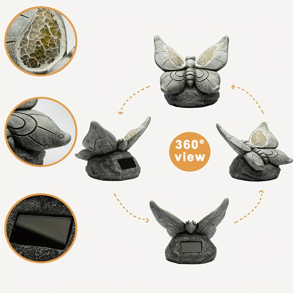 Solar Resin Butterfly Figurine For Outdoor Garden Decor