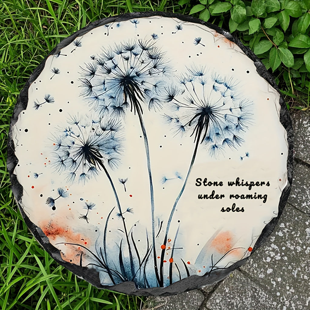 Round Stone Garden Decor Dandelion Design Quote Outdoor