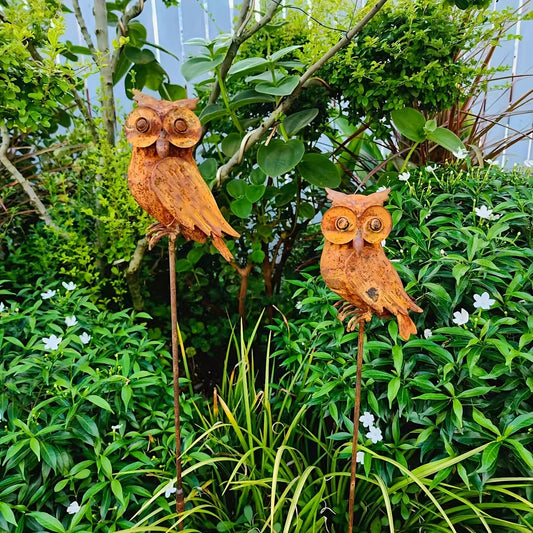 [1pc Rustic Owl Garden Stake] Vintage Rustic Owl Garden Stake - 1pc Heavy-Duty Iron Farmhouse Yard Decor with Expressive Eyes & Nose | Outdoor Decoration for Garden, Patio, or Indoor/Outdoor Use | No Assembly Needed, Rustic H
