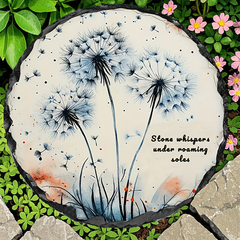 Round Stone Garden Decor Dandelion Design Quote Outdoor