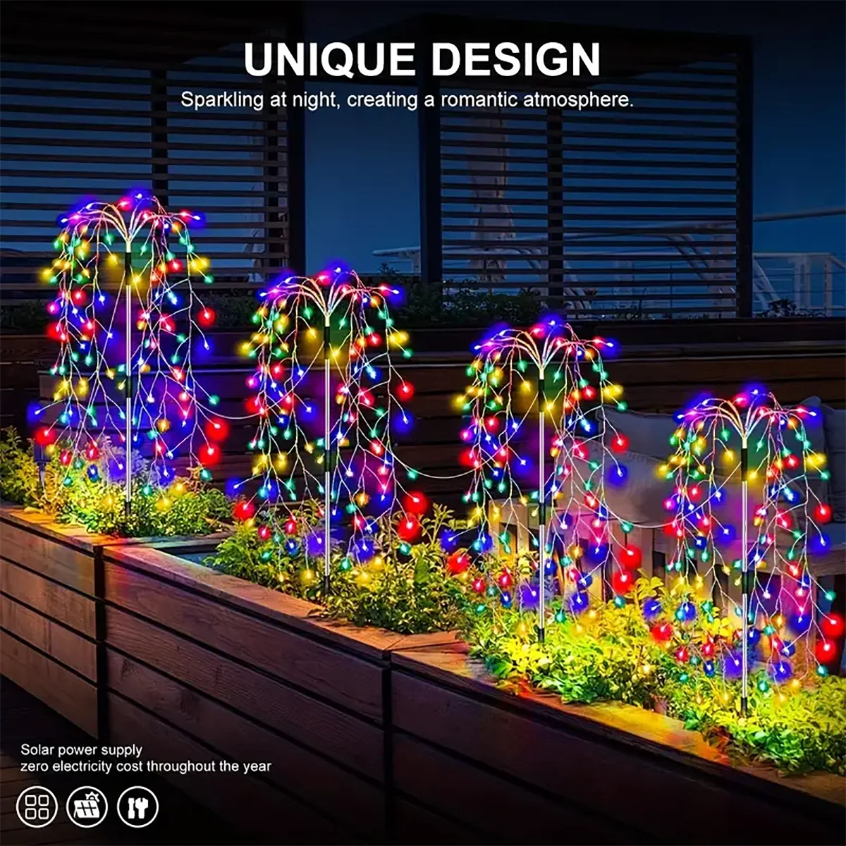 WELPUR Solar Garden Decorative Lights 4Pack Firecracker LED