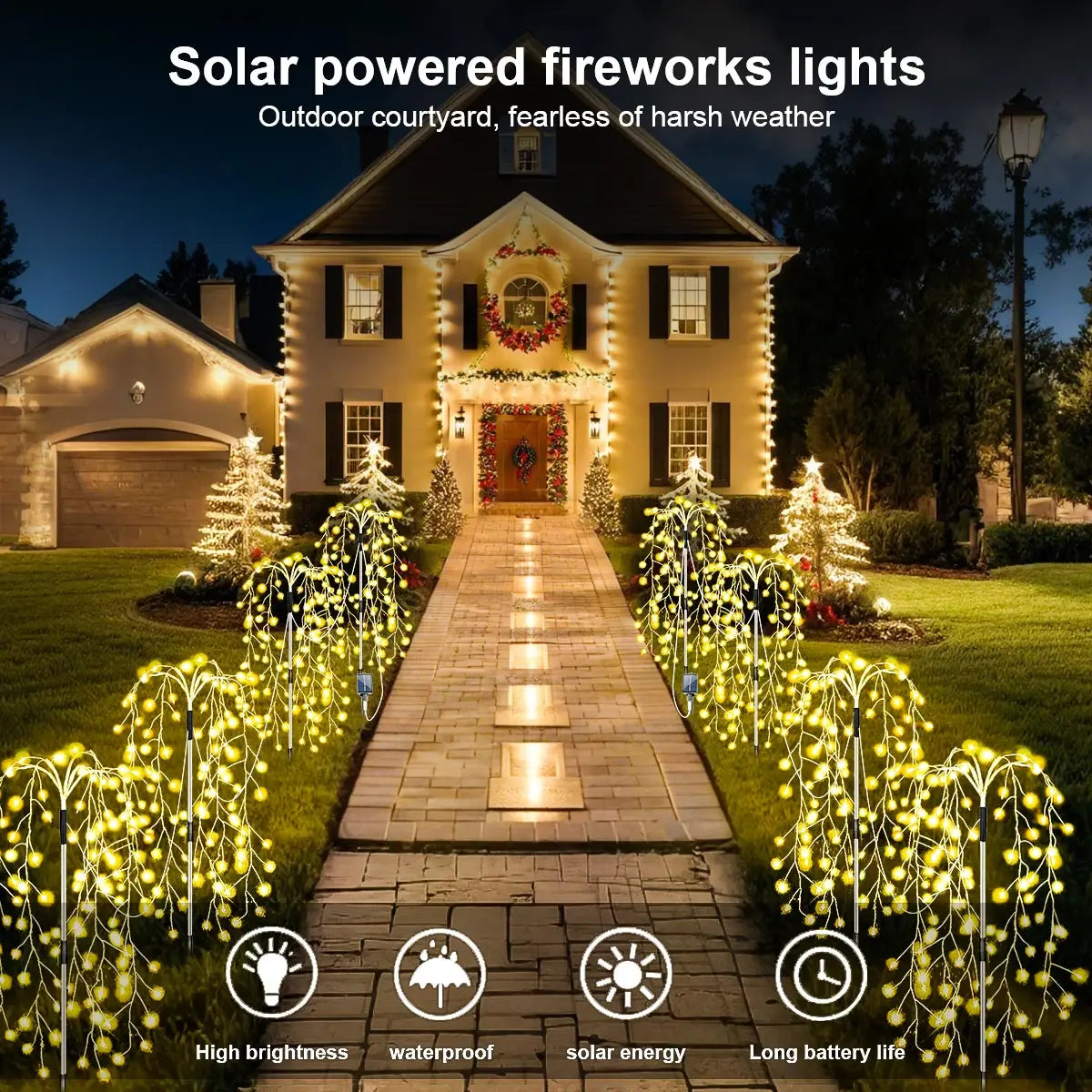WELPUR Solar Garden Decorative Lights 4Pack Firecracker LED