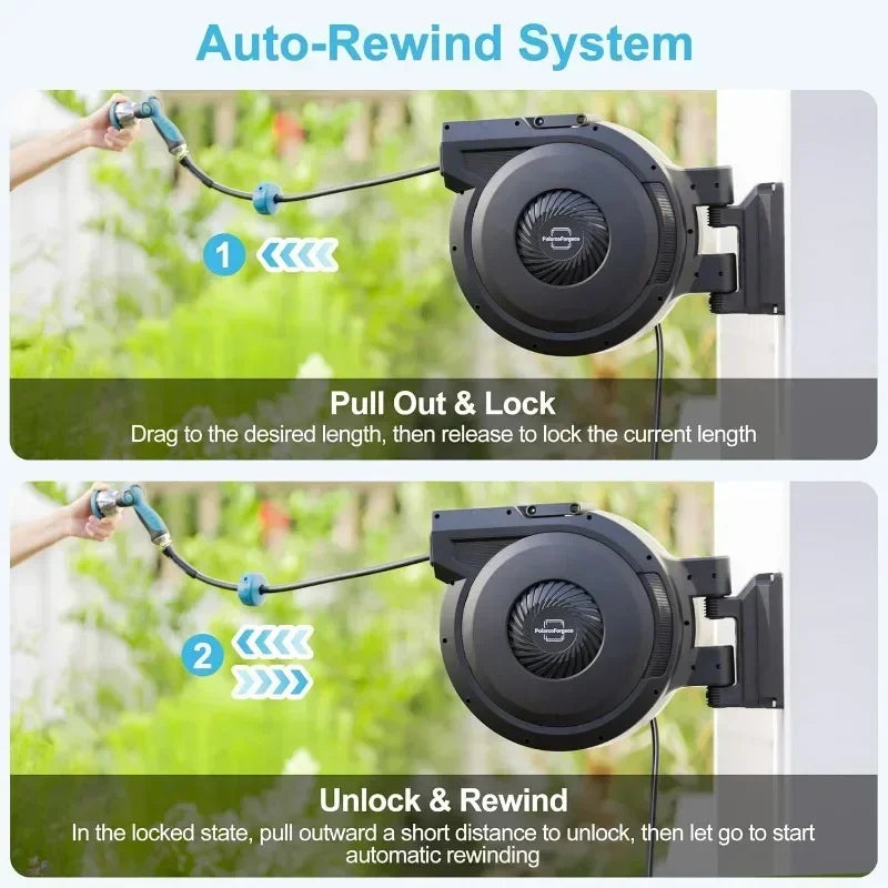 Retractable Garden Hose Reel with Ten Pattern Nozzle