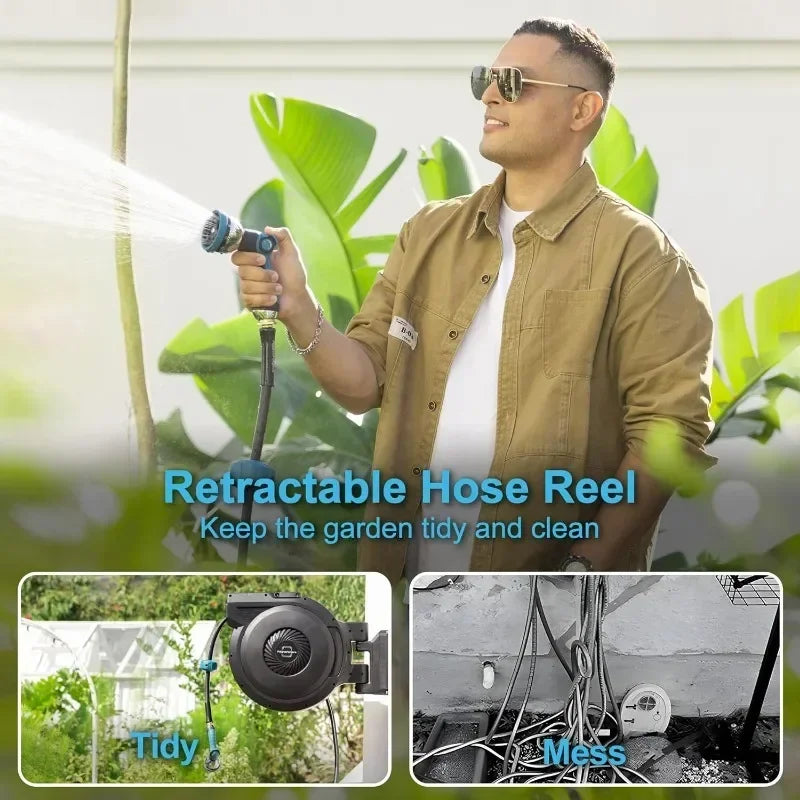 Retractable Garden Hose Reel with Ten Pattern Nozzle