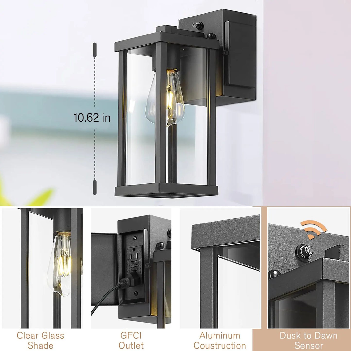 GFCI Outlet Porch Light Dusk To Dawn Outdoor Wall Mount