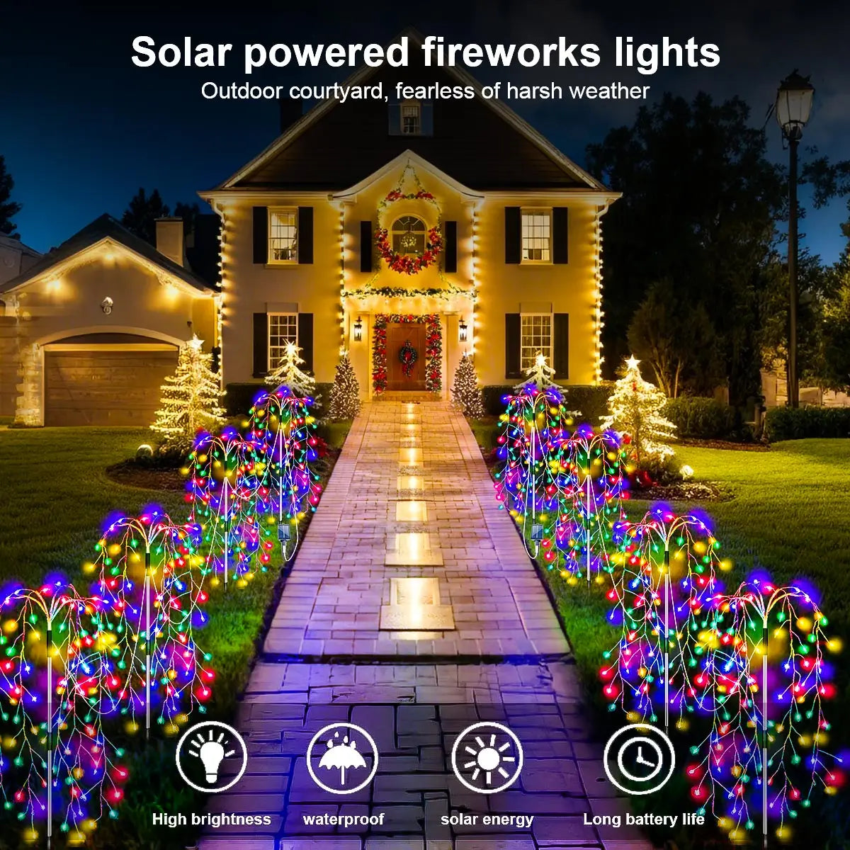 WELPUR Solar Garden Decorative Lights 4Pack Firecracker LED