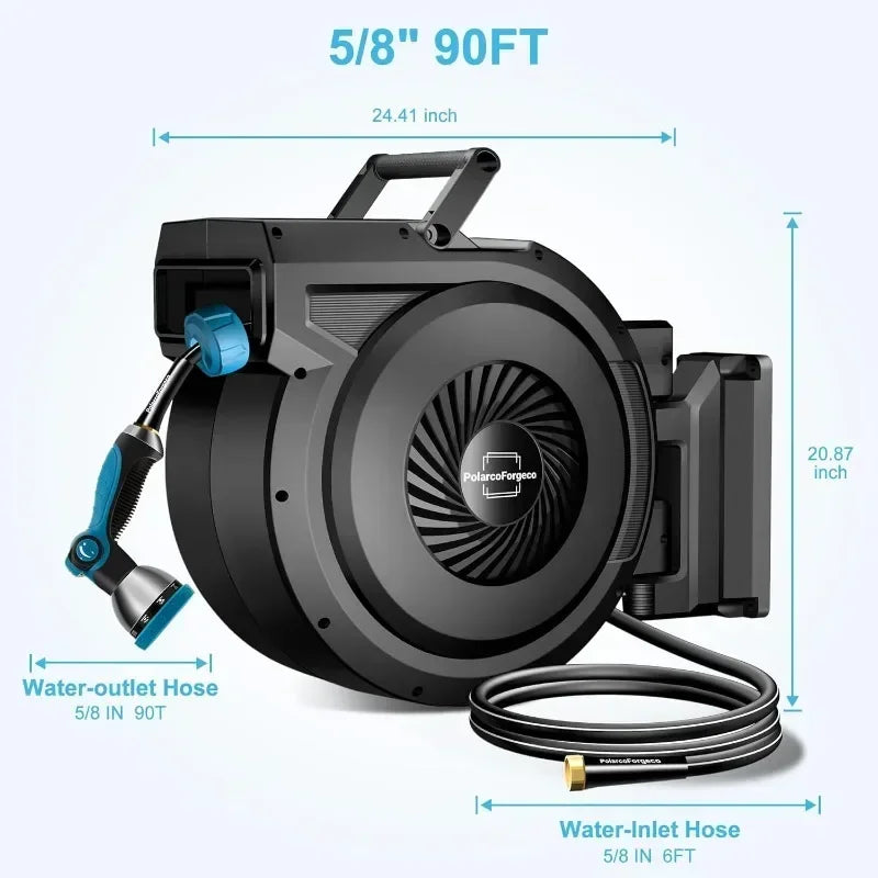 Retractable Garden Hose Reel with Ten Pattern Nozzle
