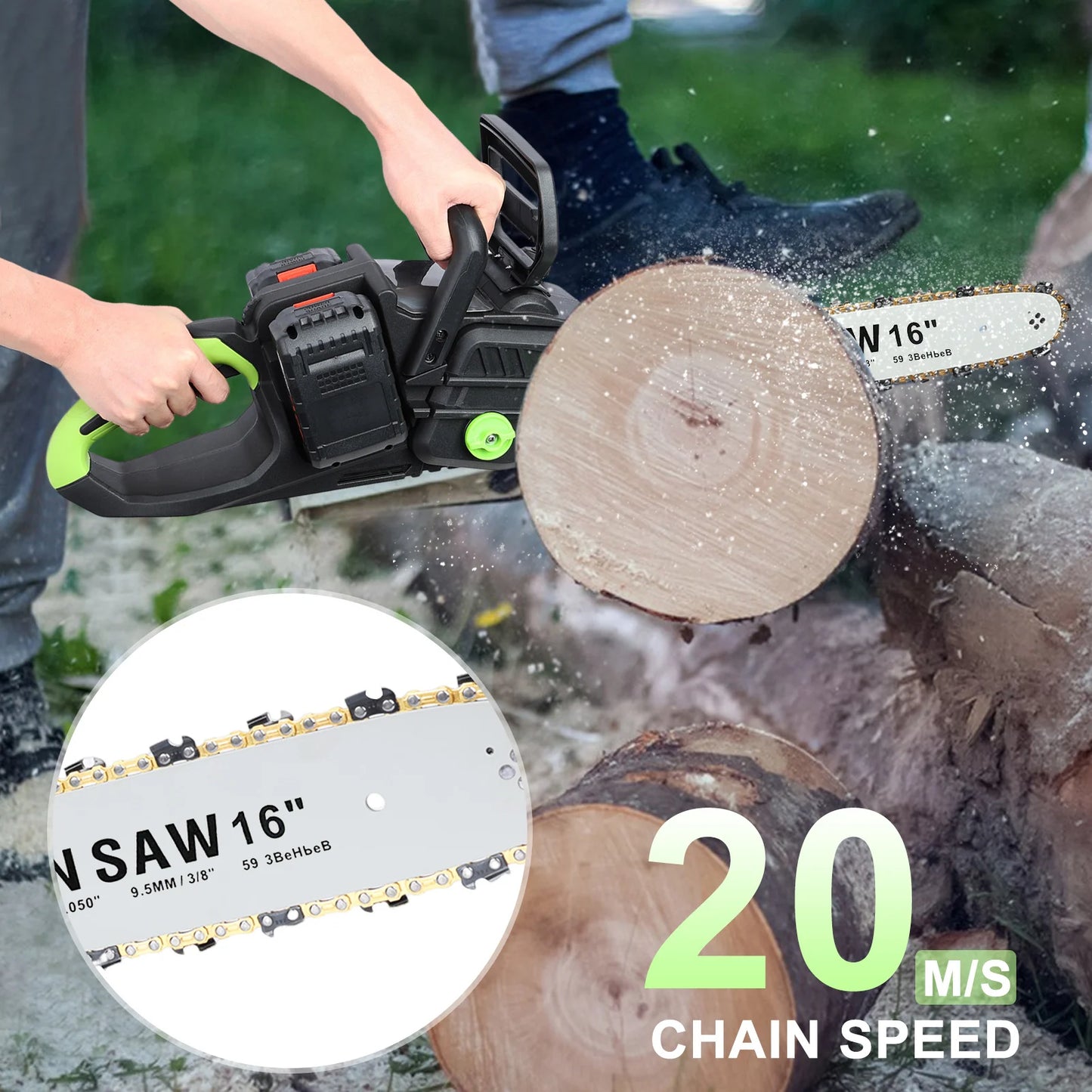 Micborve Battery Powered Chainsaw with 2x4Ah Batteries