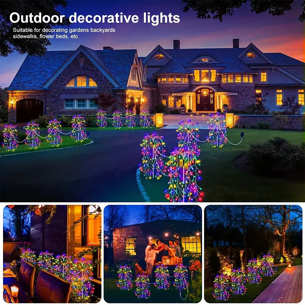 WELPUR Solar Garden Decorative Lights 4Pack Firecracker LED