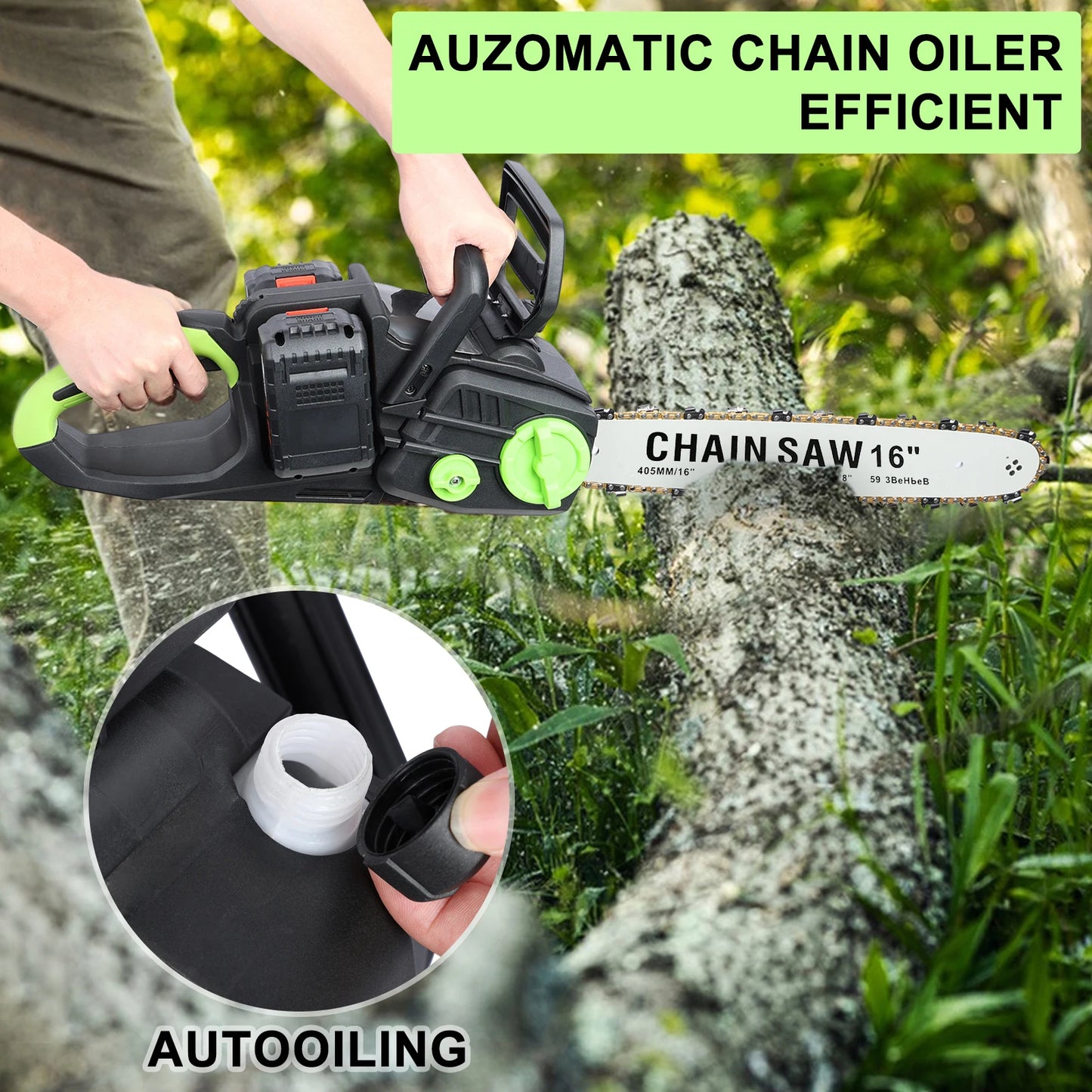 Micborve Battery Powered Chainsaw with 2x4Ah Batteries