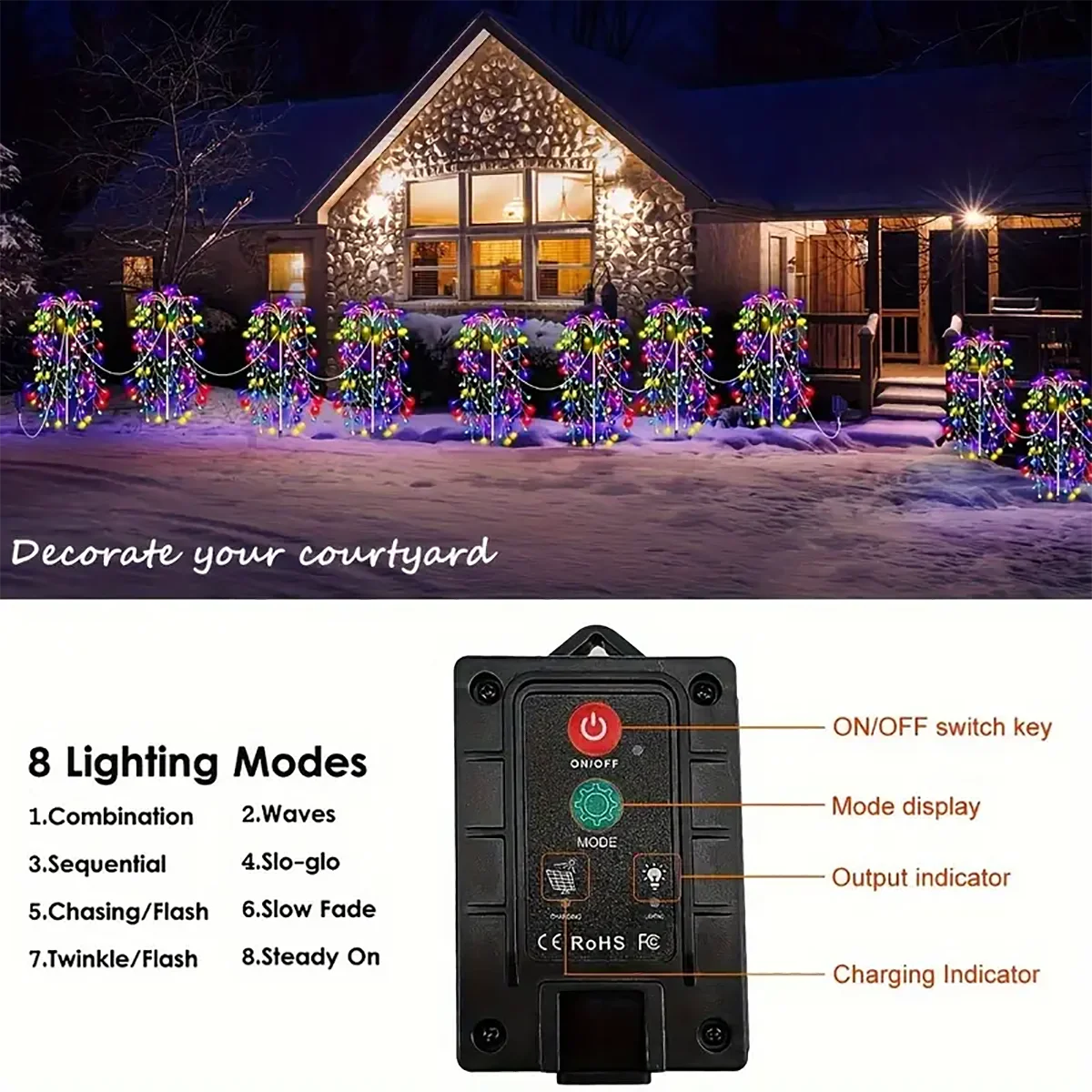 WELPUR Solar Garden Decorative Lights 4Pack Firecracker LED