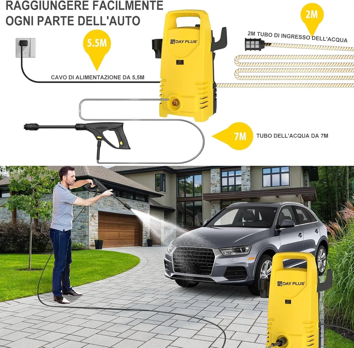 DayPlus Electric High Pressure Washer 1600W 120Bar 380Lph
