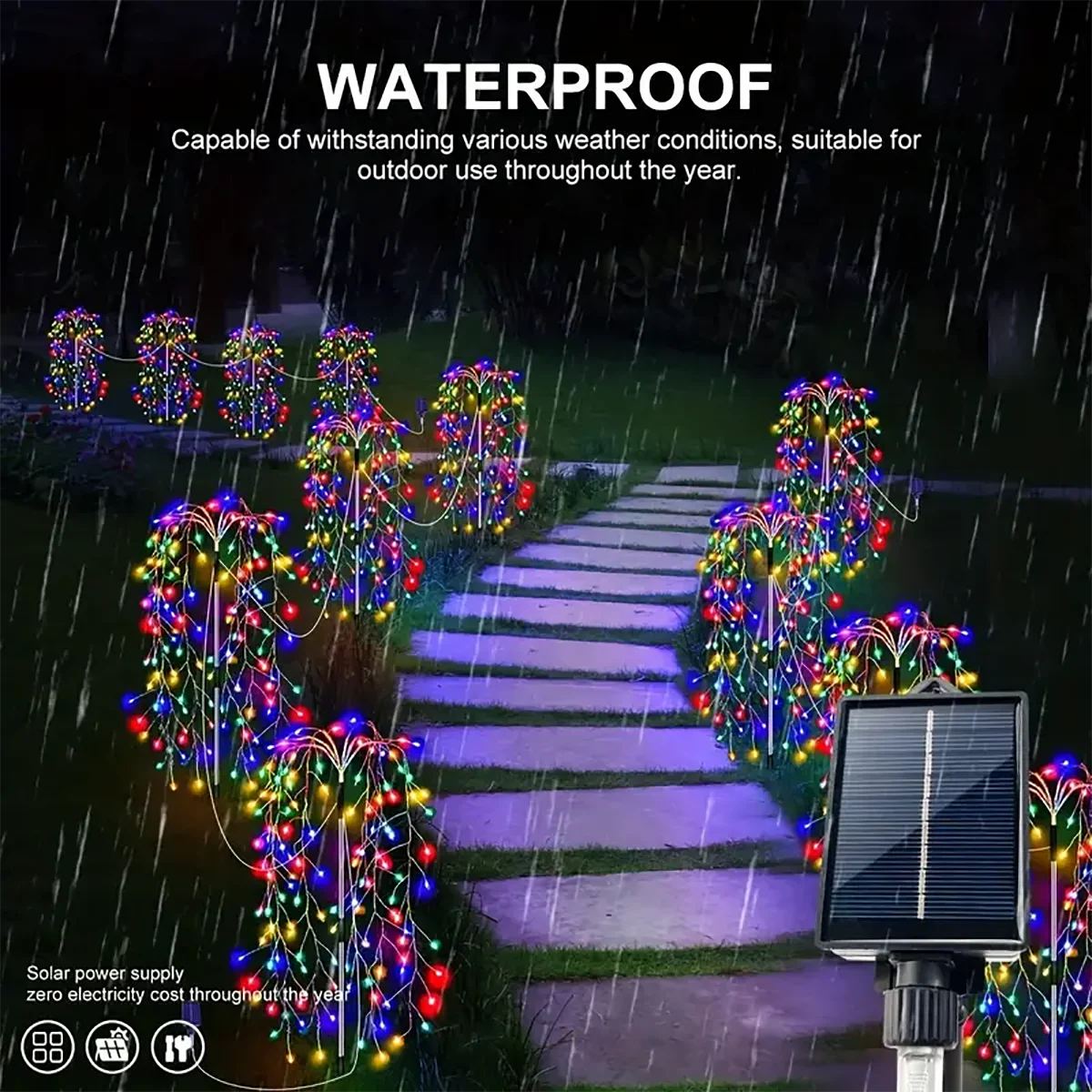 WELPUR Solar Garden Decorative Lights 4Pack Firecracker LED
