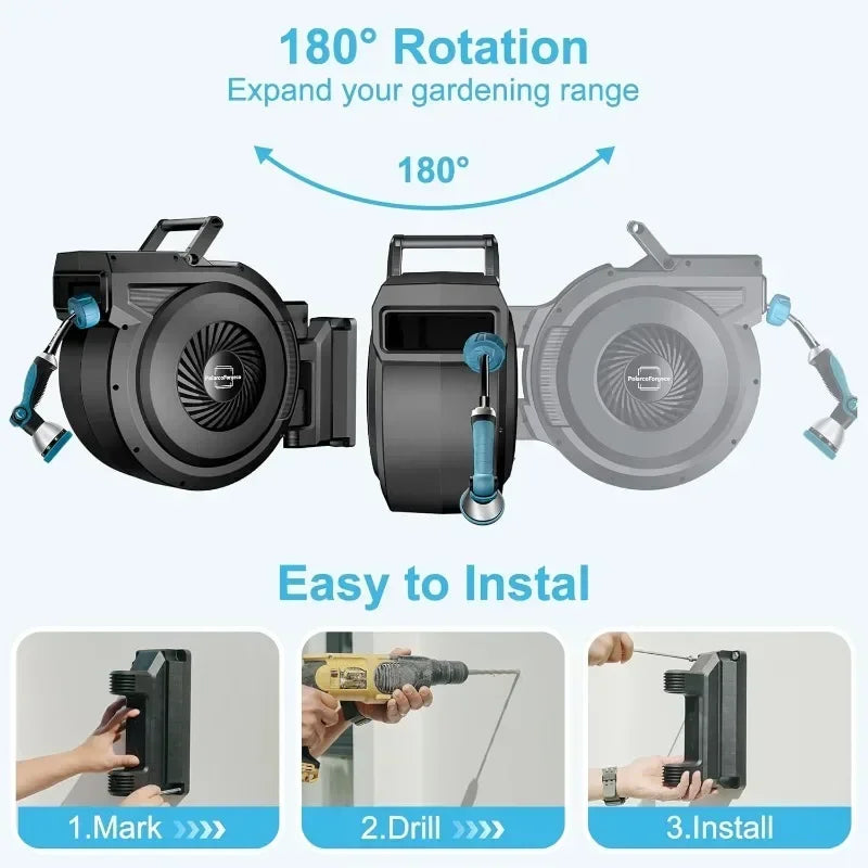 Retractable Garden Hose Reel with Ten Pattern Nozzle
