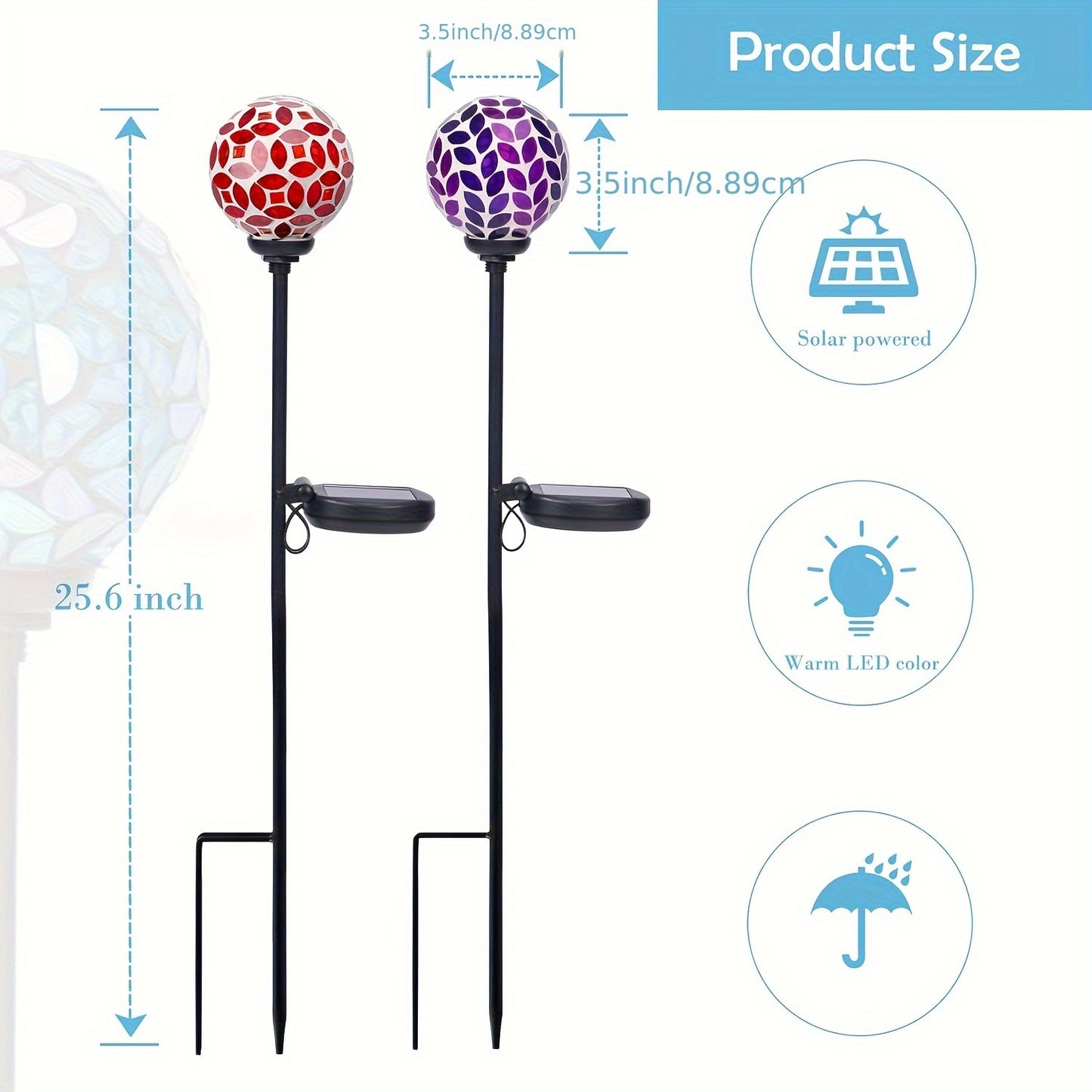 Three Pack Solar Mosaic Garden Stakes Outdoor Lights IPX4