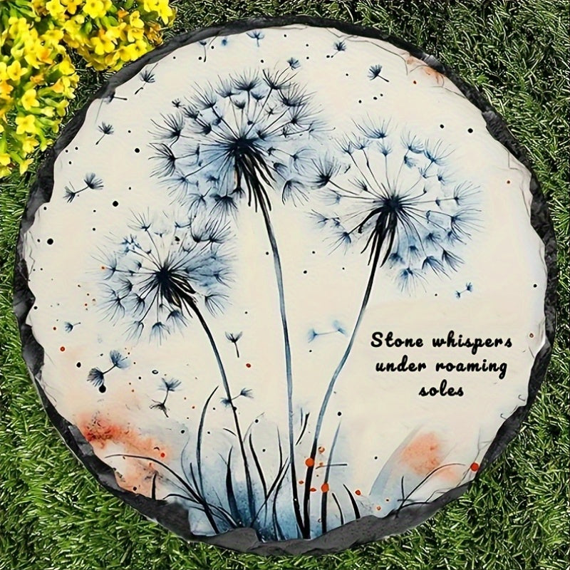 Round Stone Garden Decor Dandelion Design Quote Outdoor