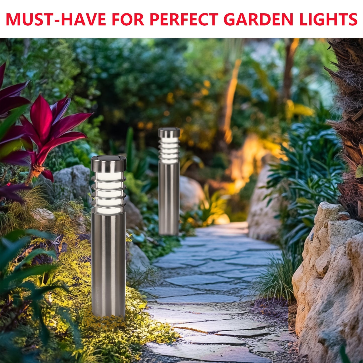 LED Solar Powered Stainless Steel Path Bollard Lights