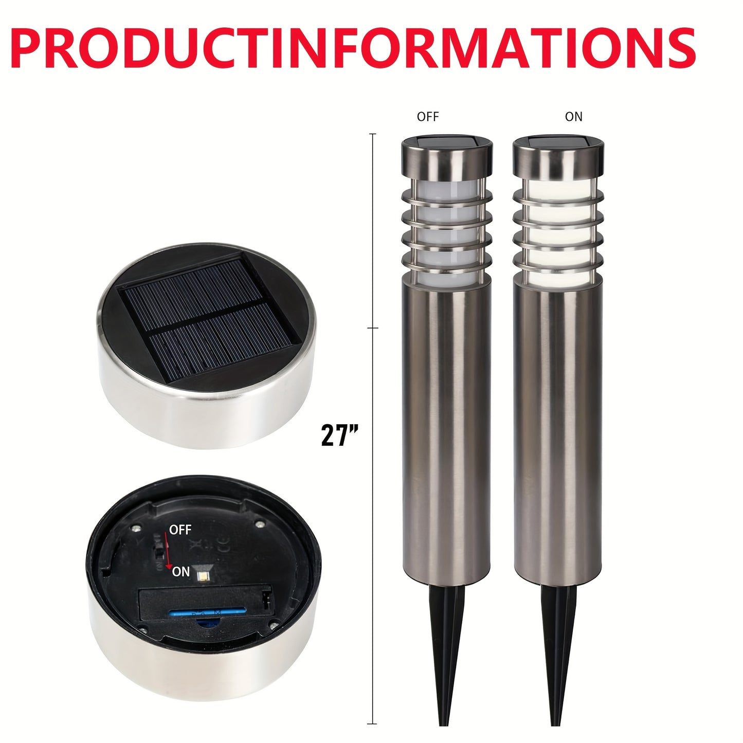 LED Solar Powered Stainless Steel Path Bollard Lights