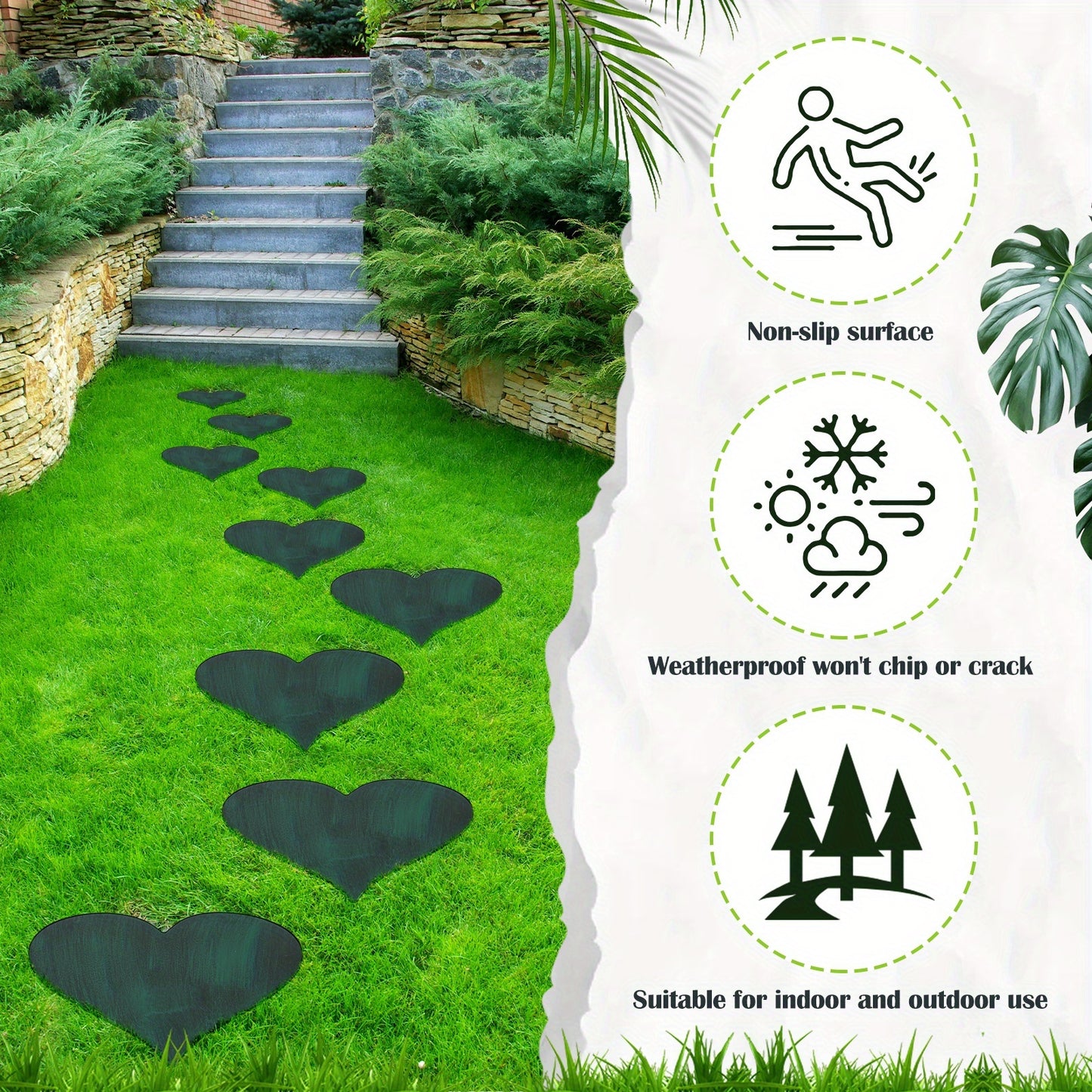 OUTUS Heart Shaped Garden Stepping Stones Rustic Iron