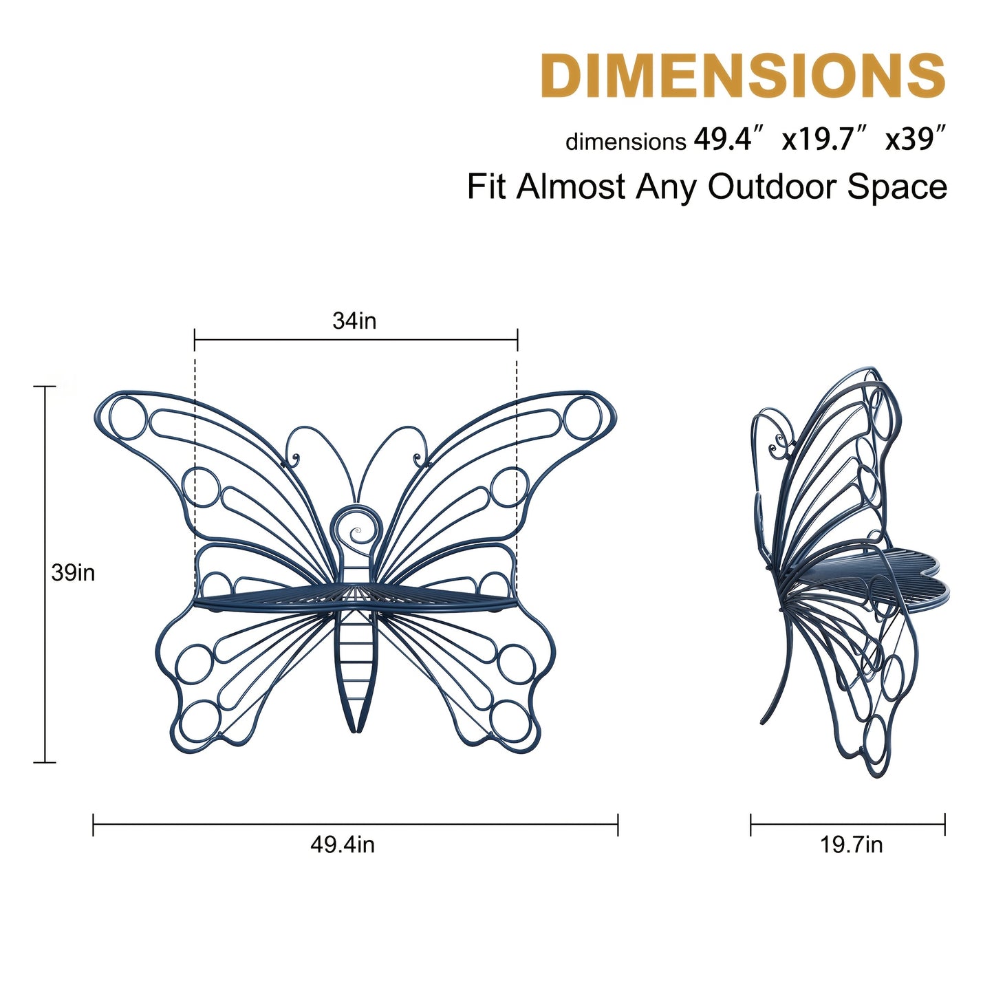 HLR Butterfly Inspired Garden Bench With Backrest For Patio